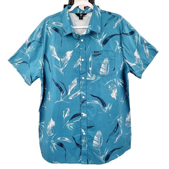 Volcom Warbler Stormy Blue Short Sleeve Button Up Collared Shirt Men's Size XL - Picture 1 of 6